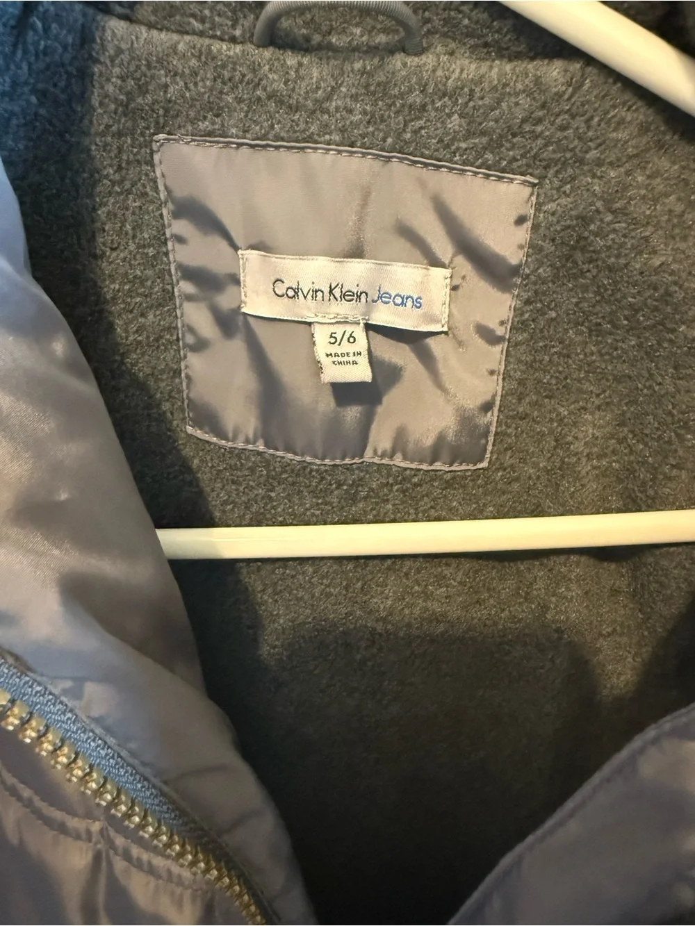 Calvin Klein Jeans Light Gray Girls' Puffer Jacket with Hood